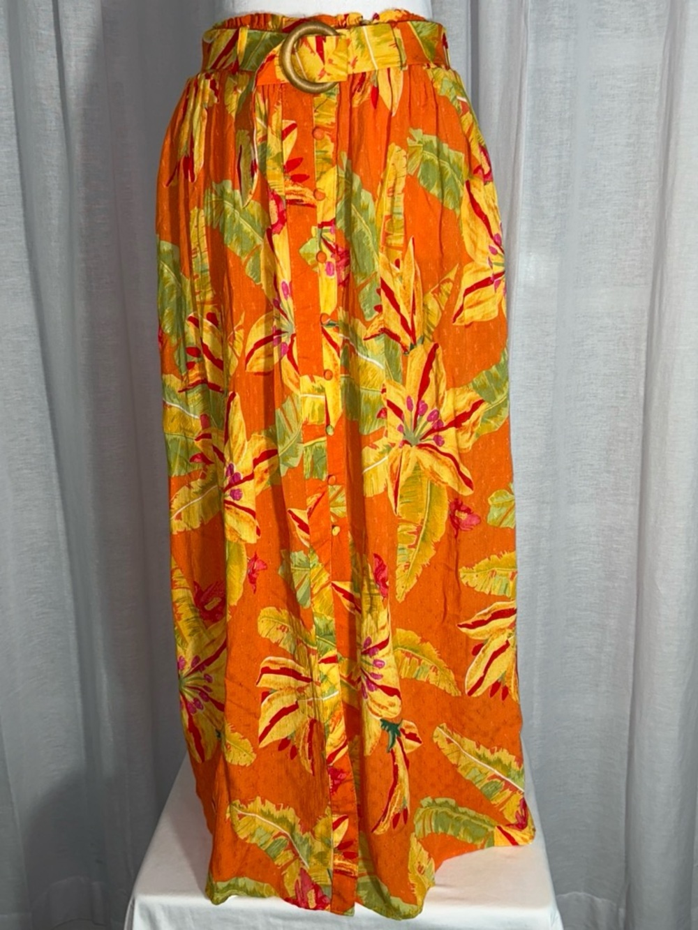 Haute Hippie Orange Tropical Print Button-Front Maxi Skirt
